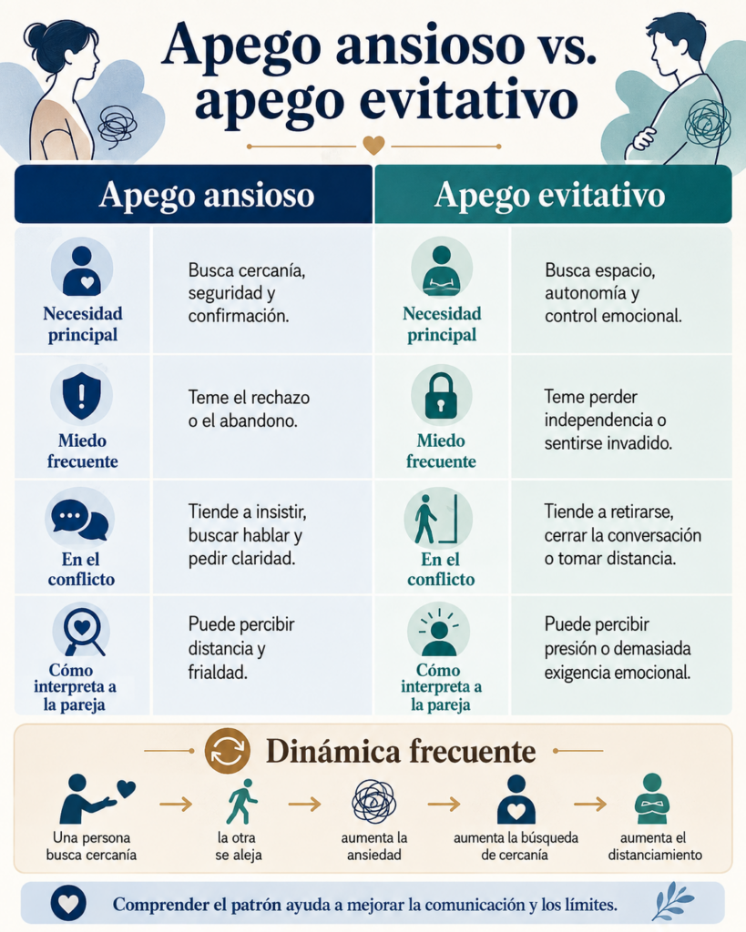Diferencias entre apego ansioso y apego evitativo en pareja