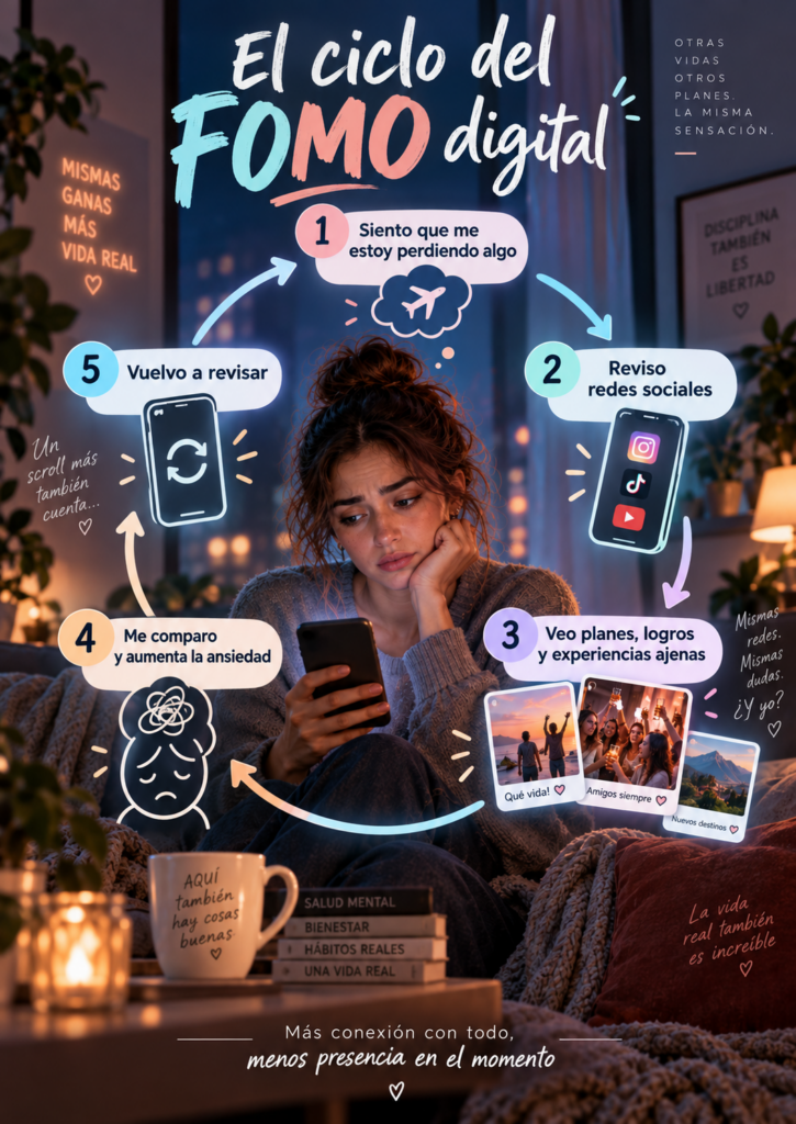 Ciclo del FOMO digital y uso repetitivo de redes sociales
