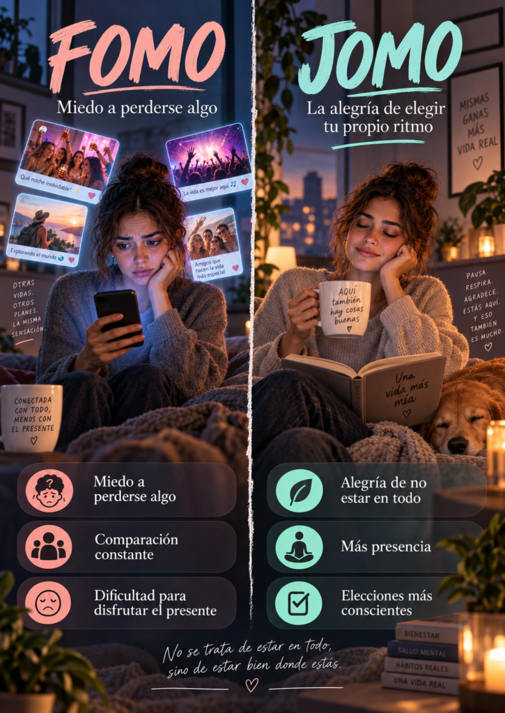 Diferencias entre FOMO y JOMO en la forma de vivir el presente